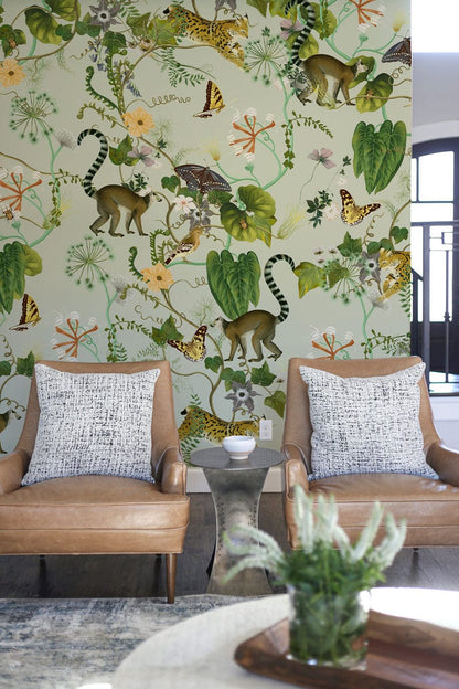 Exotic Jungle Animal Print Mural Wallpaper in living room