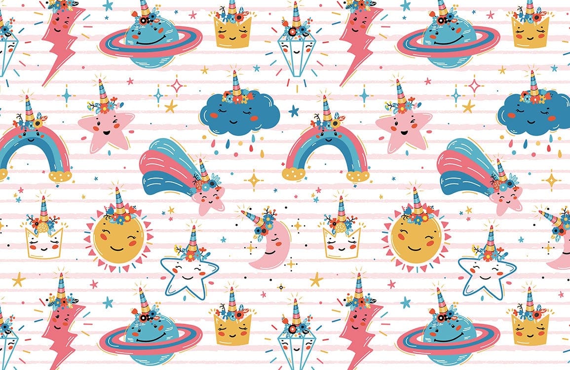 Colorful Whimsical Unicorn Kids Mural Wallpaper