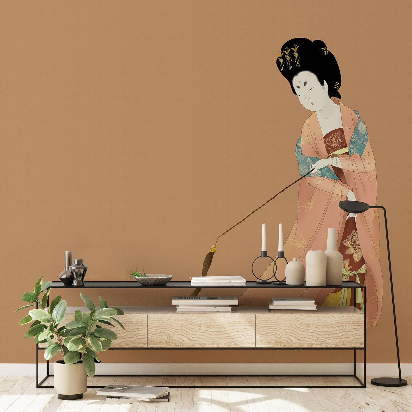 Vintage Japanese Beauty Wall Mural in living room