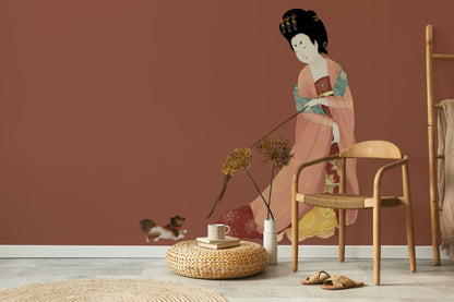 Elegant Japanese Geisha Art Wall Mural in living room