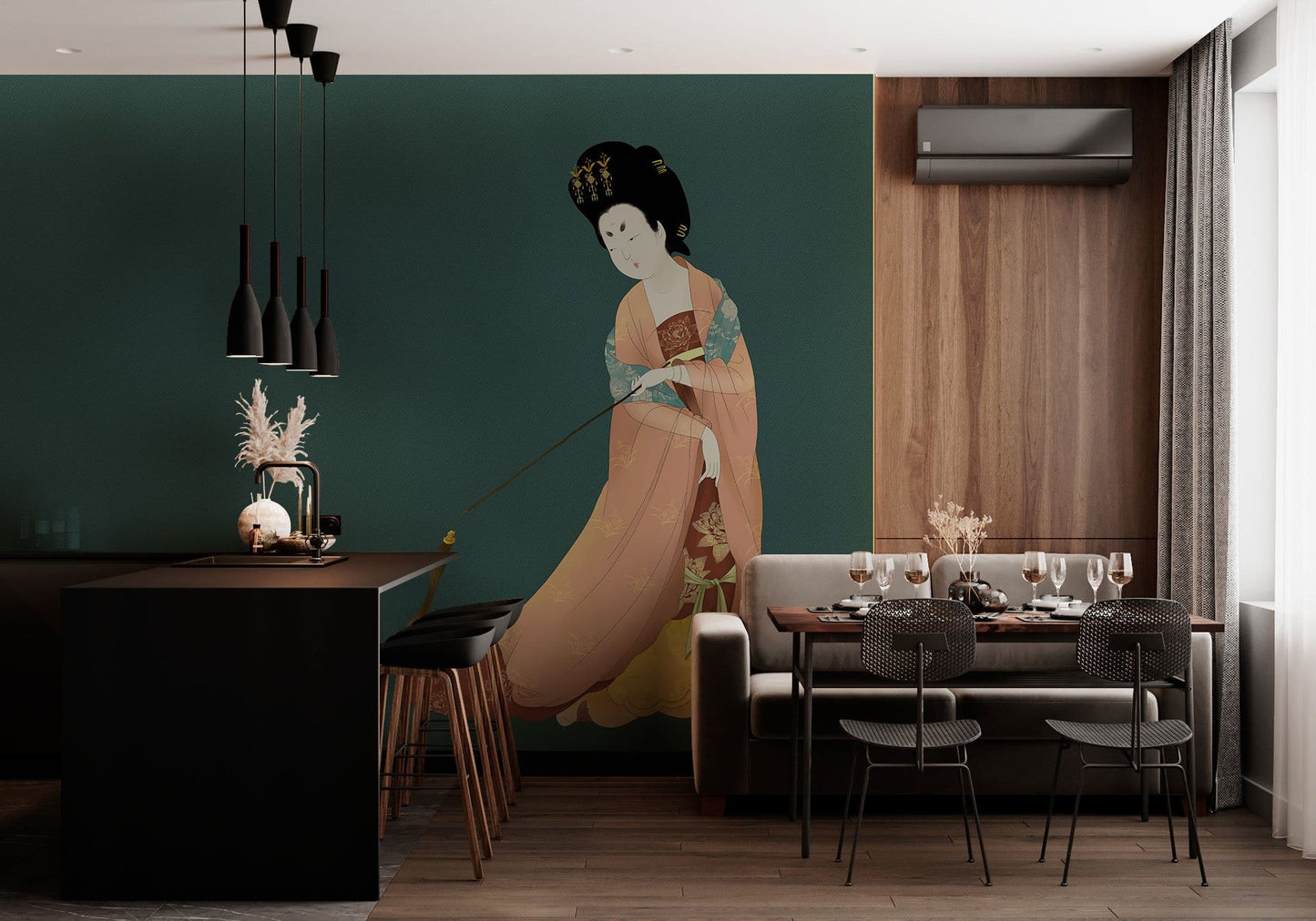 Chinese Lady Wallpaper Mural in dining room