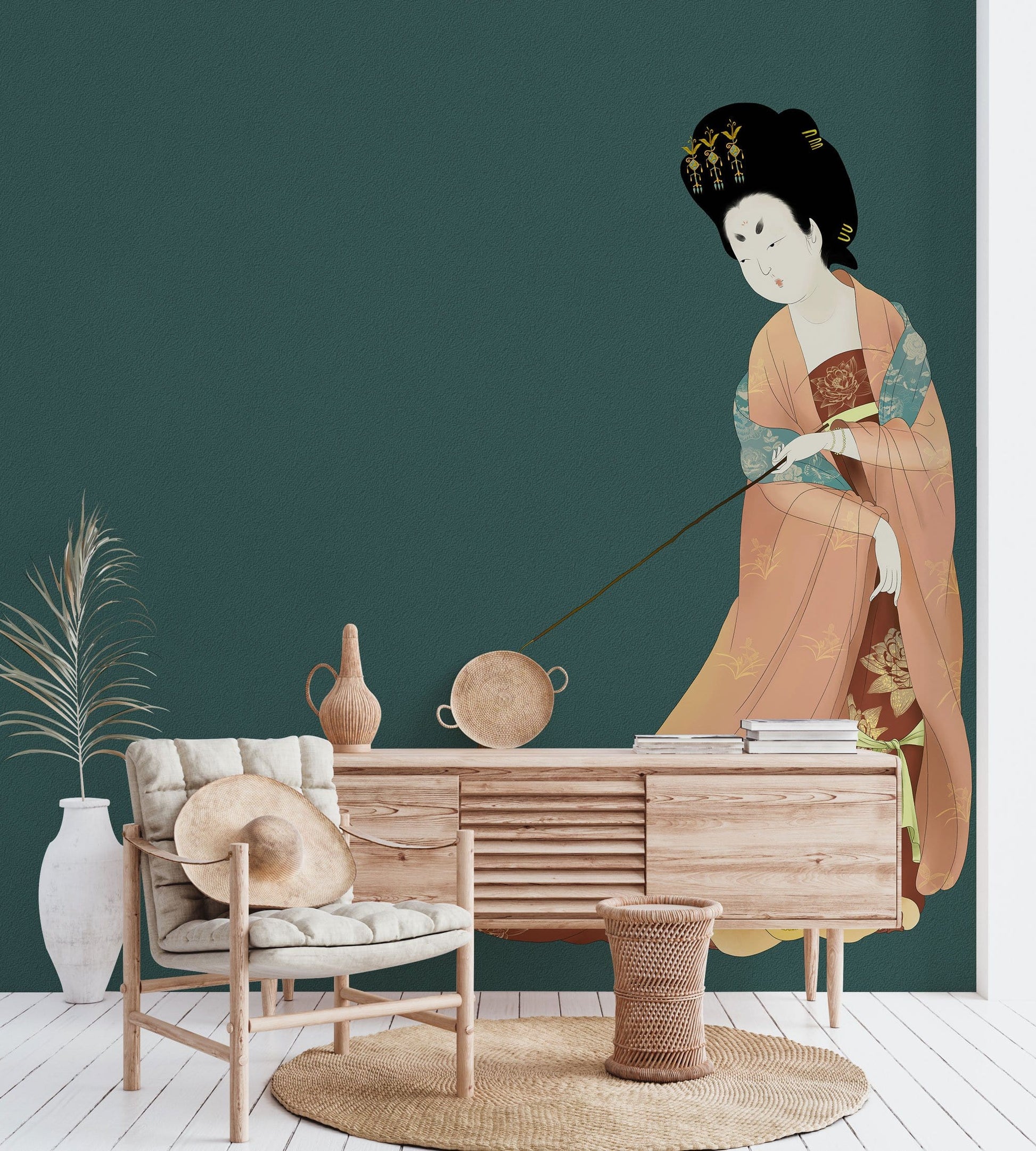 Chinese Lady Wallpaper Mural in living room