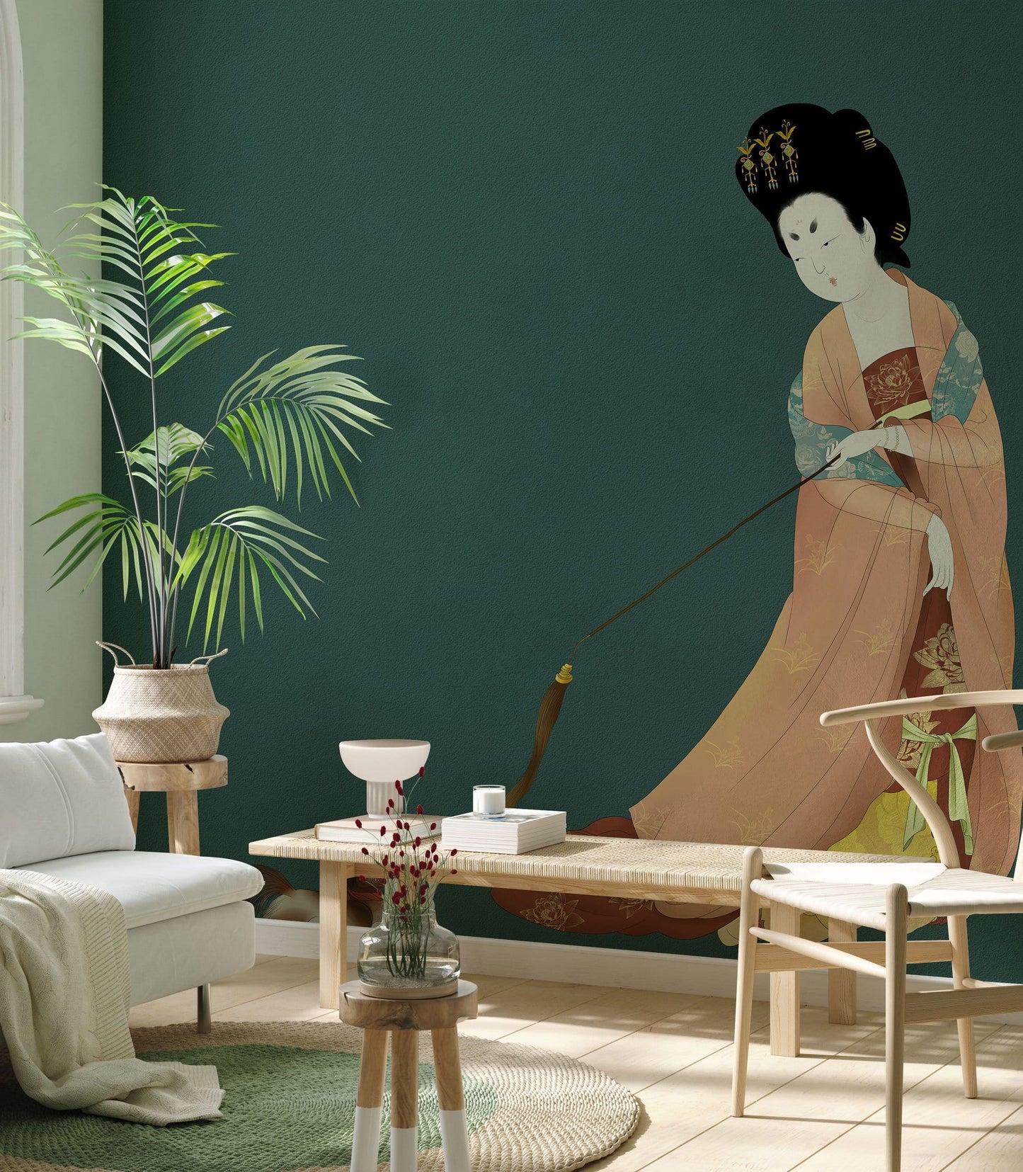 Chinese Lady Wallpaper Mural in living room