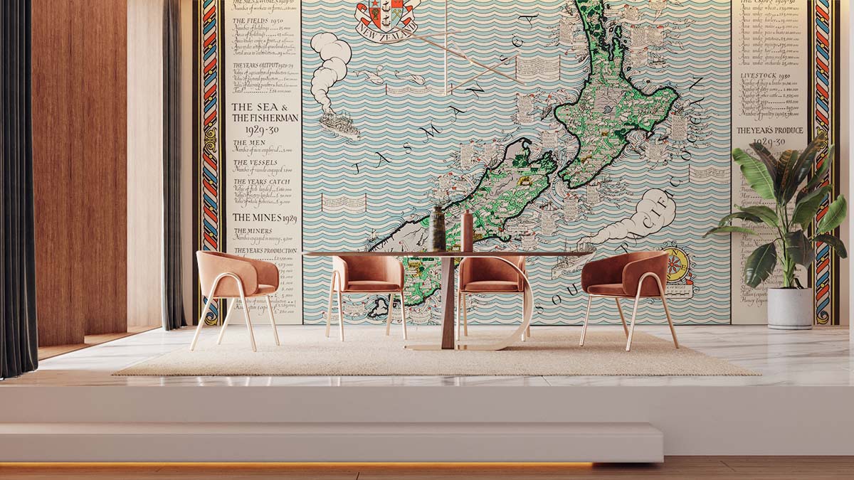 Map of New Zealand Wallpaper Decoration  Dining Room