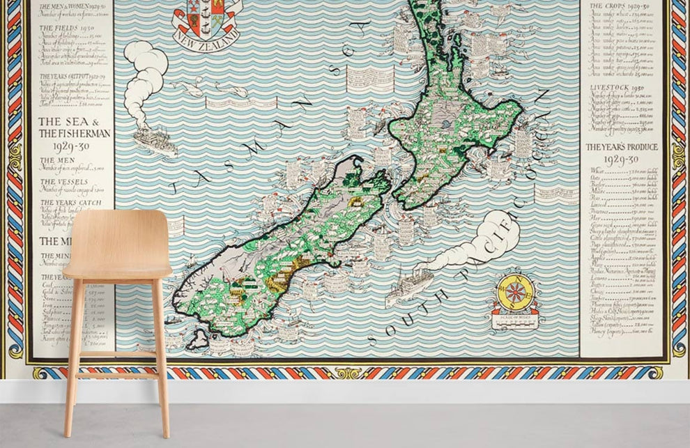 Vintage New Zealand Map Mural Wallpaper | Ever Wallpaper – Everwallpaper