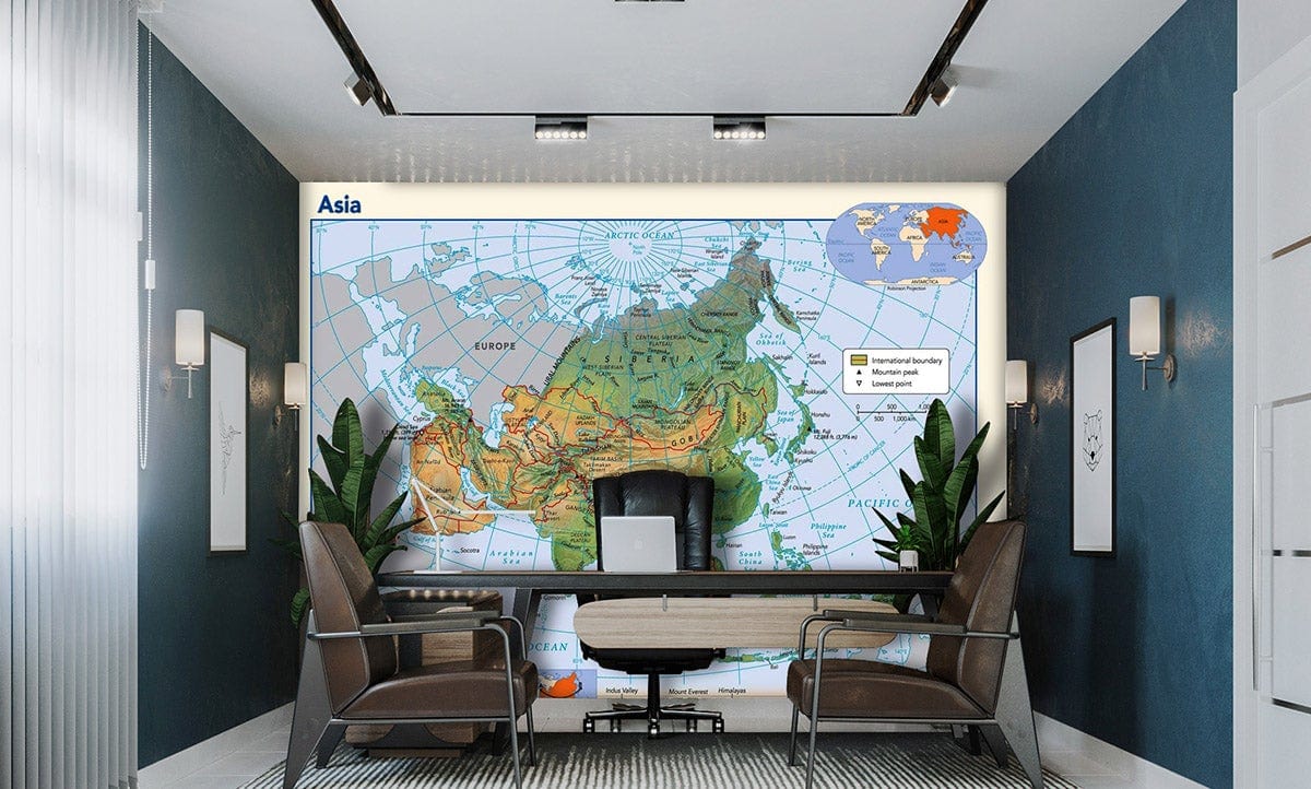 Vintage Style Asia Map Mural Wallpaper in office