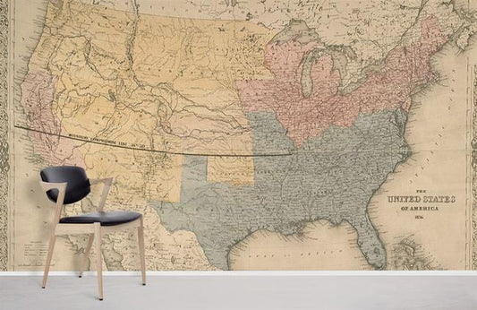 Vintage Map of United States Mural Wallpaper in office