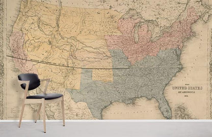Vintage Map of United States Mural Wallpaper in office