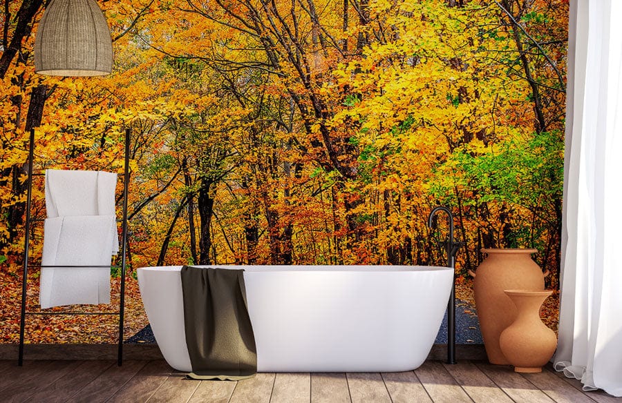 autumn forest leaves wallpaper mural bathroom design