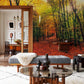 Wall Mural Wallpaper with a Leafy Forest Scene in Maple Leaves, a Lovely Design Option for the Family Room