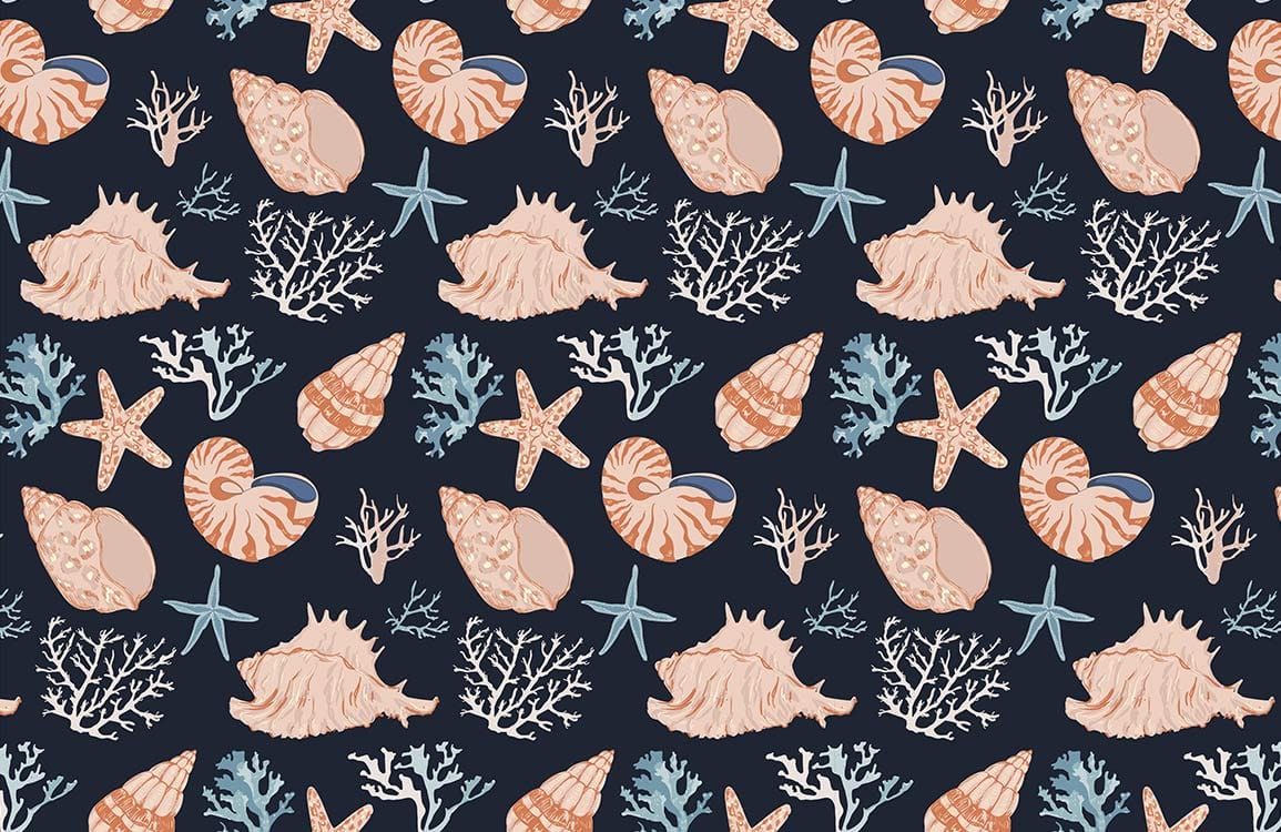 Motivo Nautico di Conchiglie Blu Mura Wallpaper