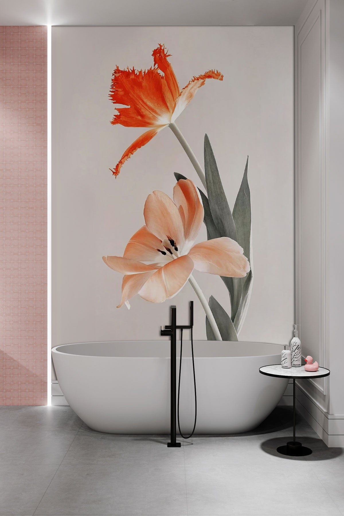 Decorative Wallpaper Mural with Matching Lilies for the Bathroom