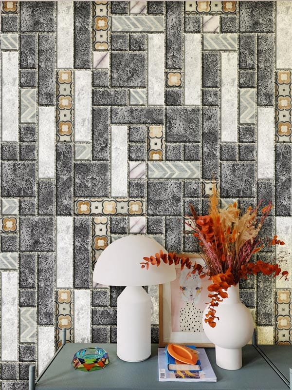 flower and maze brick tile mural for living room