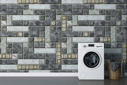gray and neutral pattern tile mural washing room