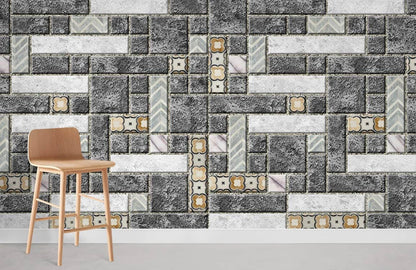 gray and flower maze tile texture wall mural  for room
