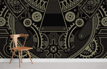 Steampunk Gears Metallic Gold Wallpaper Mural