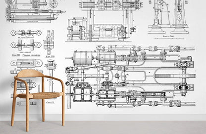 unique machinery wall mural design