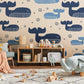 Whale Blue Cartoon Animal Wallpaper For Kid's Room