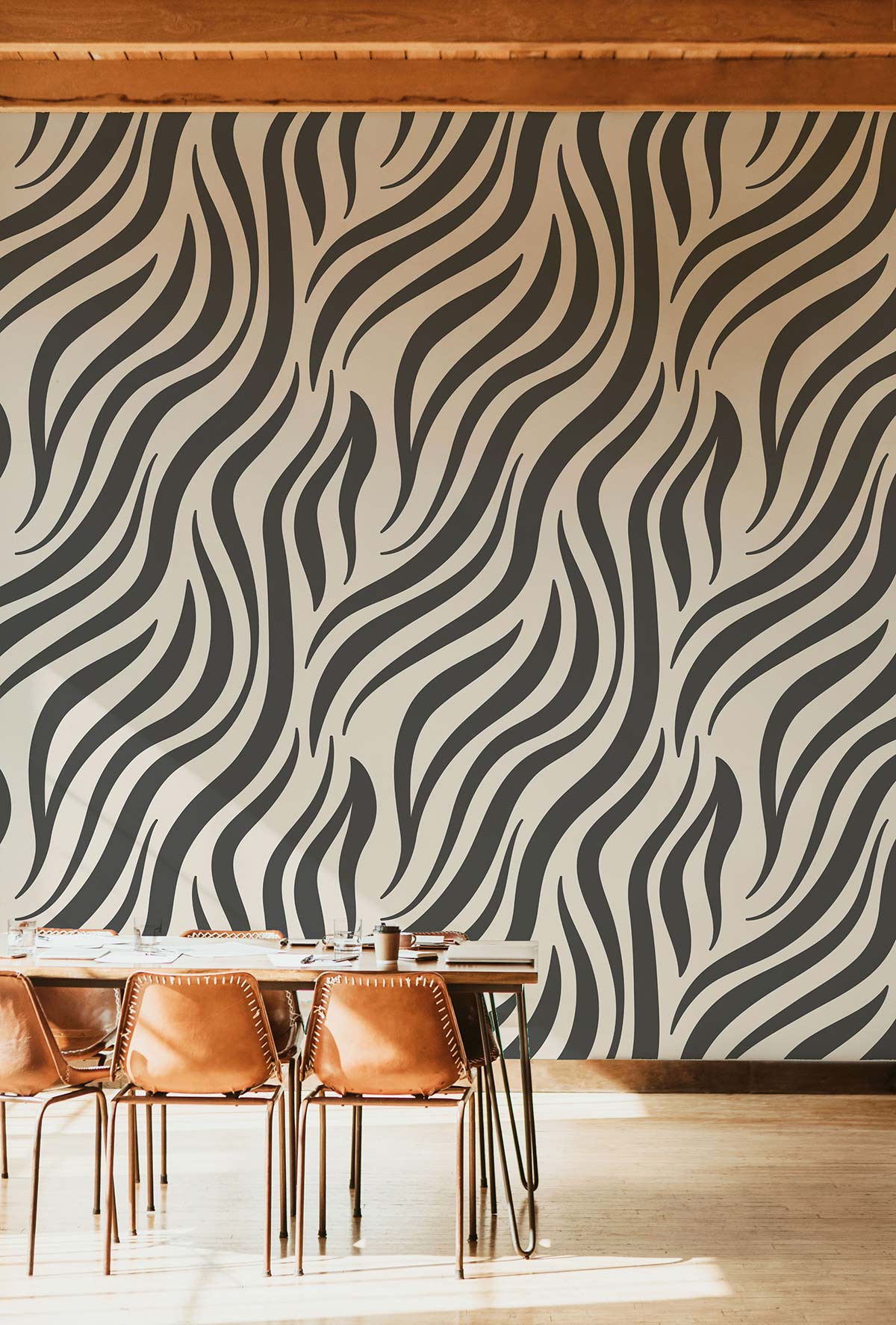 For the purpose of adorning the dining area, a neutral animal fur wallpaper mural