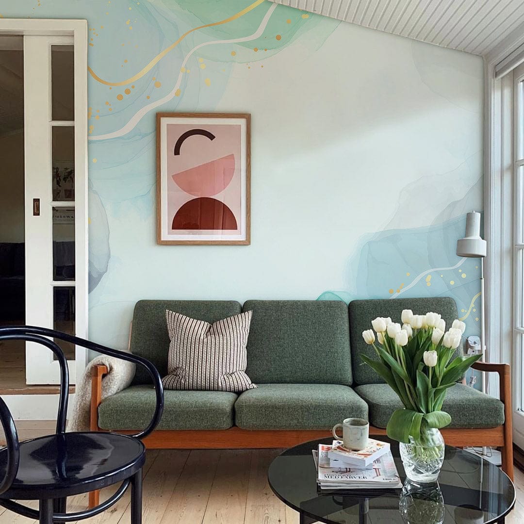 Green Melted Watercolor Wallpaper Mural for living Room