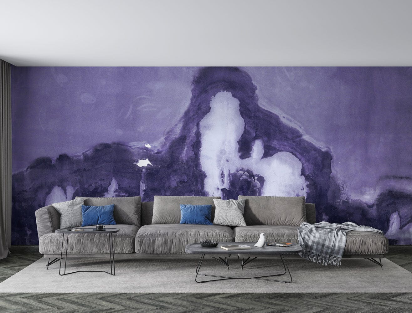 Marble Wallpaper Mural in Melting Purple and White for Decorating the Living Room