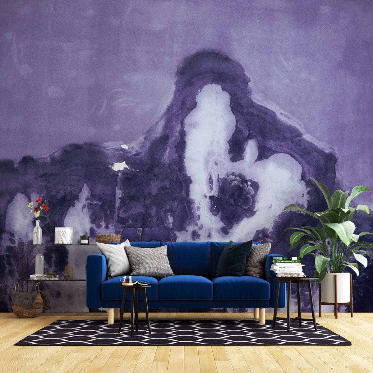 Wallpaper Mural for Living Room Decoration Featuring a Melting Purple and White Marble Pattern