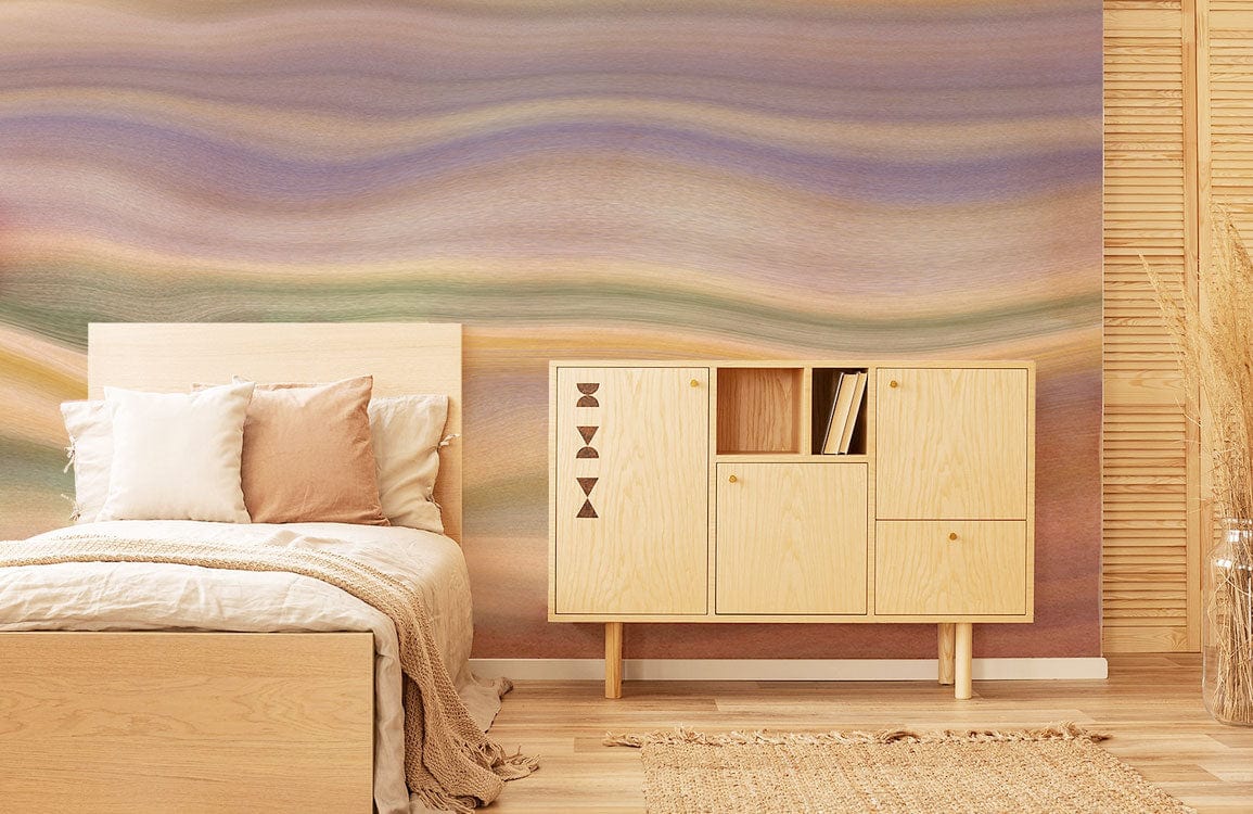 Wallpaper mural featuring a melting rainbow for use as a bedroom decoration