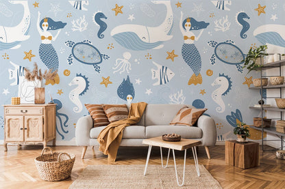 Mermaids and Their Ocean Friends Wallpaper Mural Home Interior Decor