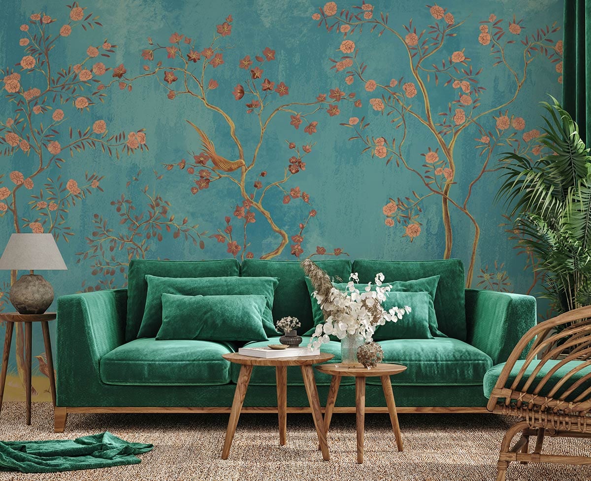 animal and flower wallpaper mural for room decor