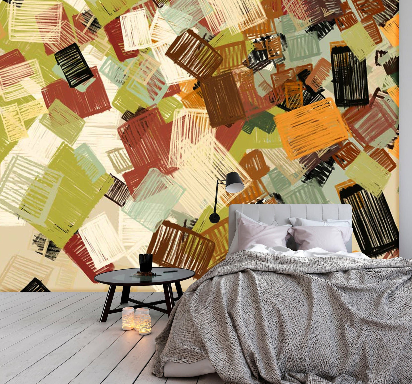 Wallpaper Mural in the Form of Mesh Blocks in the Bedroom