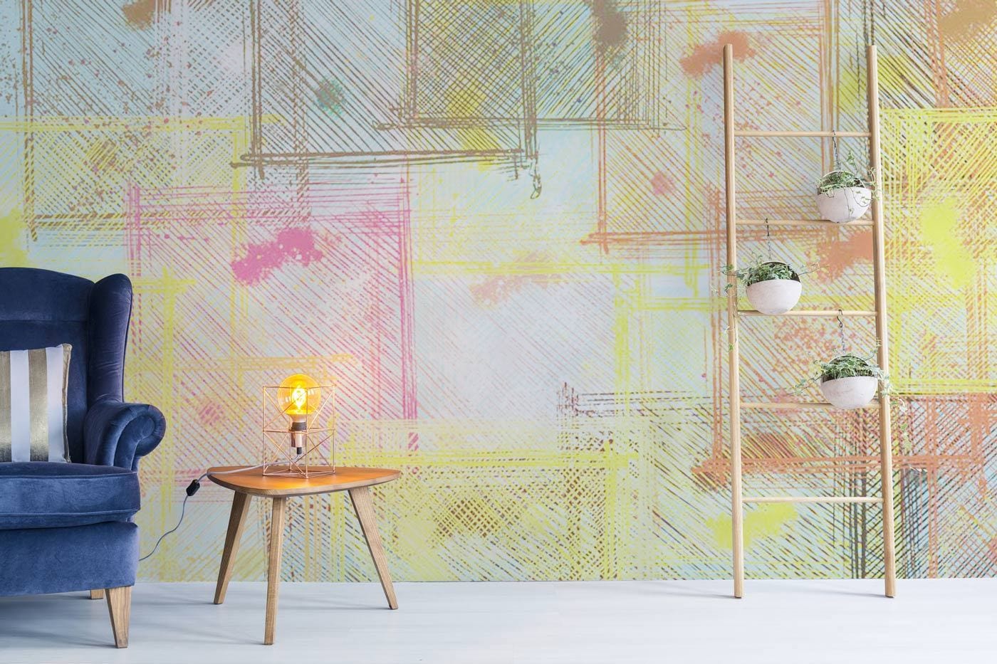 Wallpaper mural made of mesh fabric with an abstract design, perfect for the living room.