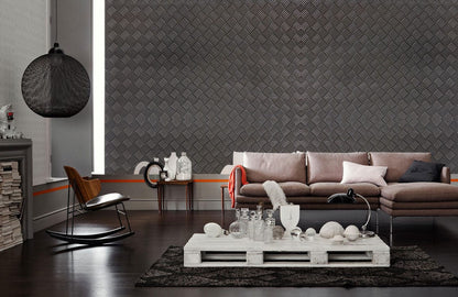 Geometric Herringbone Pattern Mural Wallpaper in living room