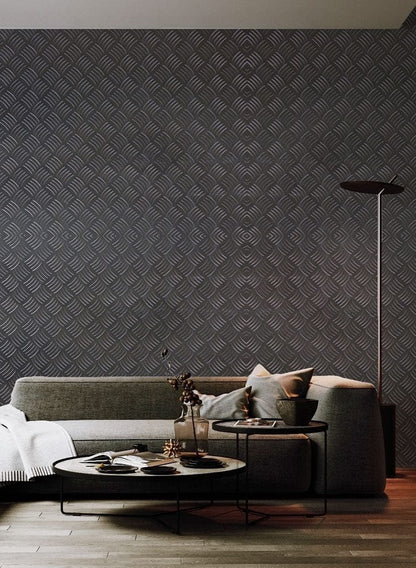 Geometric Herringbone Pattern Mural Wallpaper in living room