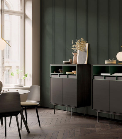 Emerald Green Striped Textured Wallpaper Mural in dining room