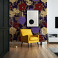 Wallpaper mural featuring metallic royal flowers for use as decoration in hallways
