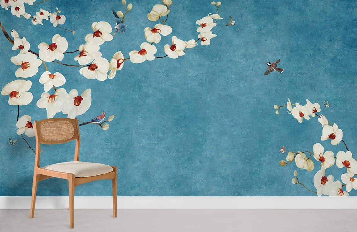 Retro Michelia Alba Flower Wallpaper Room