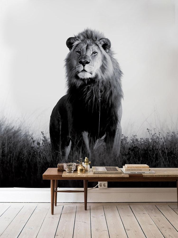 Mighty Lion black and white wallpaper home interior decoration