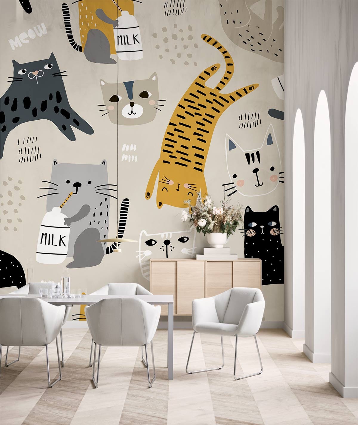 Customized Milk Cats Animal Wallpaper Mural for hallway decor