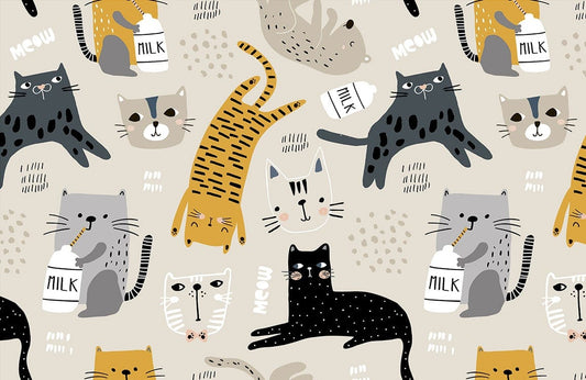 Customized Milk Cats Animal Wallpaper Mural for wall decor