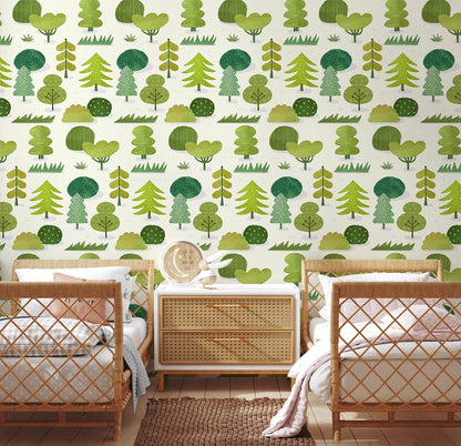 Enchanted Forest Whimsical Mural Wallpaper in bedroom