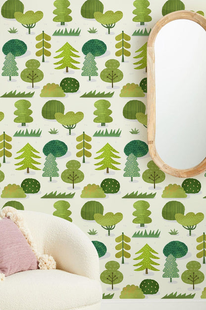 Enchanted Forest Whimsical Mural Wallpaper in living room