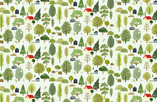 Green Whimsical Forest Pattern Mural Wallpaper