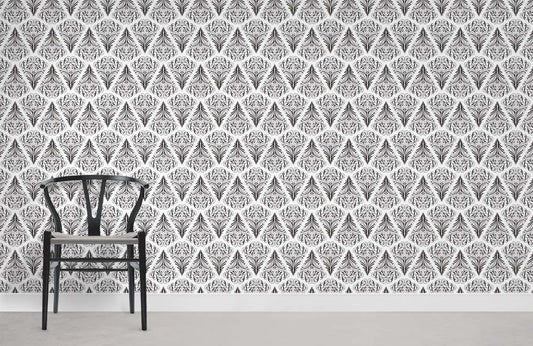 Elegant Black and White Damask Mural Wallpaper