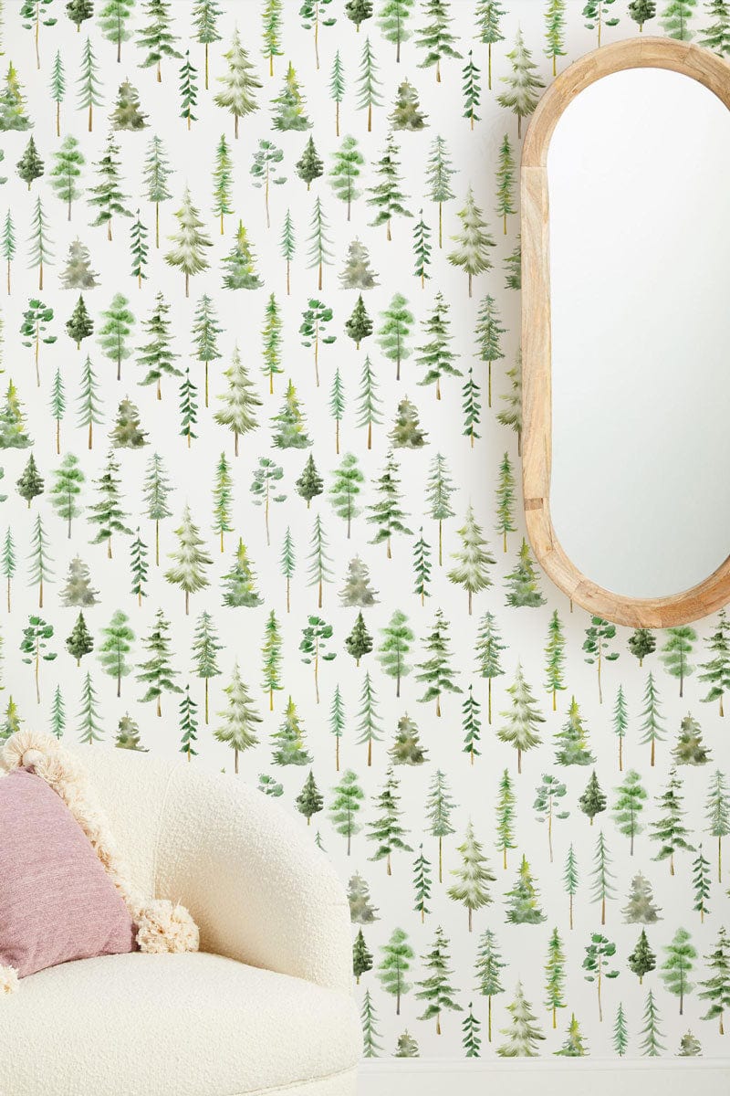Botanical Forest Pattern Mural Wallpaper in living room