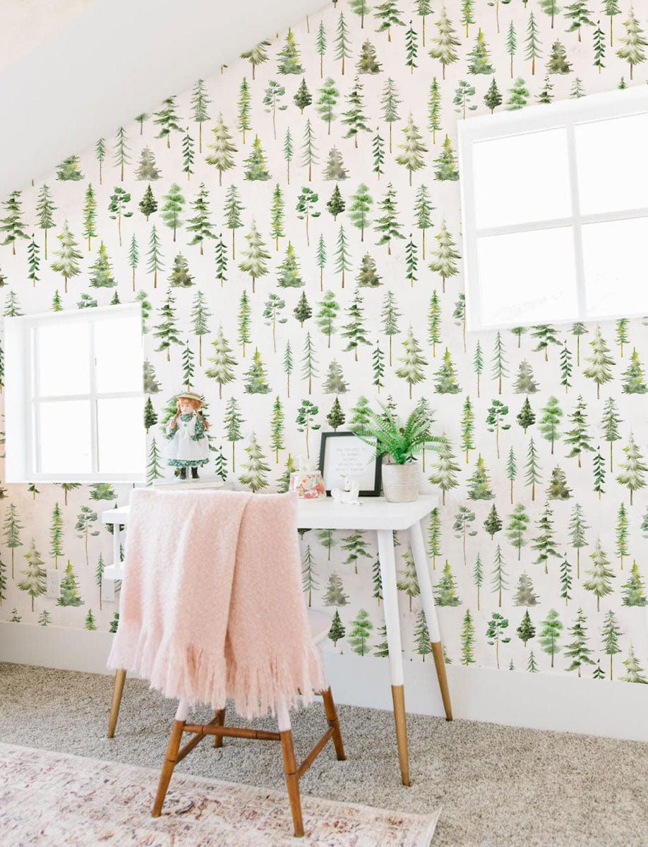 Botanical Forest Pattern Mural Wallpaper in bedroom