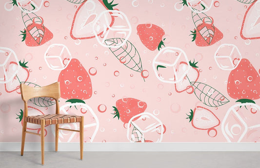 Mint Strawberry Wallpaper Mural Room