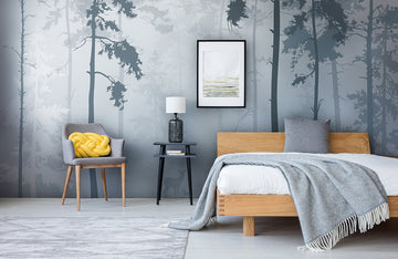 Misty Forest Deer Silhouette Mural Wallpaper