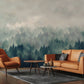 Decorate your living room with this mist forest wallpaper mural.