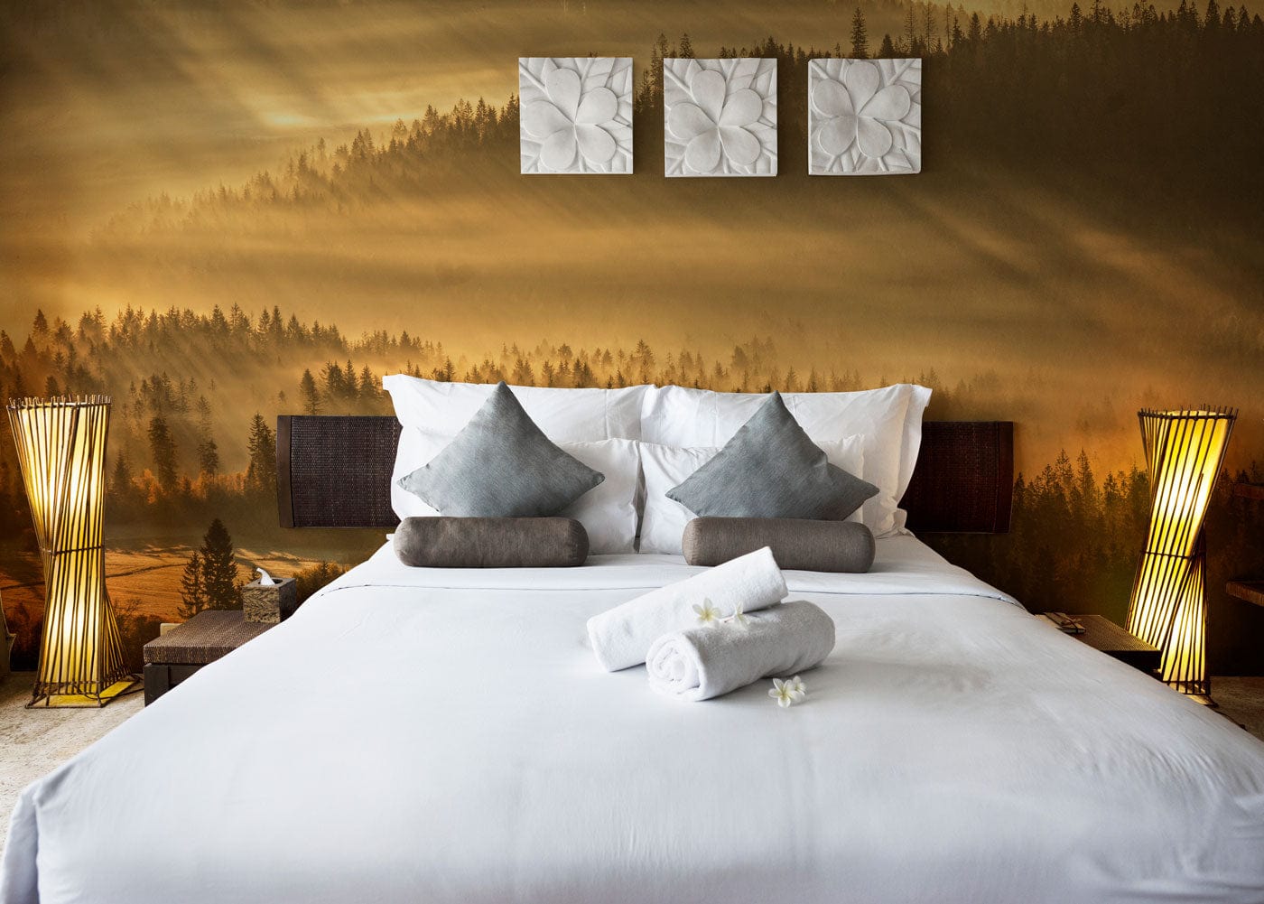 Wallpaper Mural of a Foggy Forest at Dawn for Bedroom Decoration