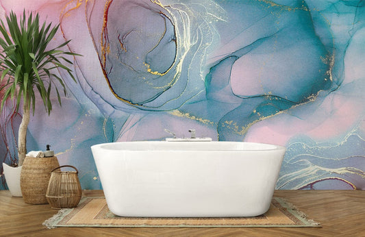colorful marble wallpaper mural bathroom decor